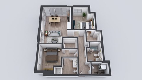 Floor plan for 2 beds, 2 baths, 1091 sqft